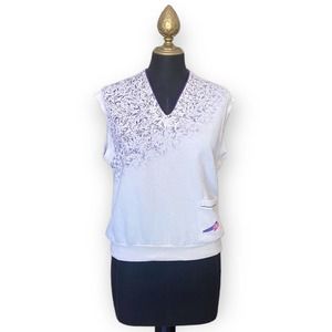 Fila Sweater Vest Vintage Athletic V-Neck Cream Purple Print NWT Size 12